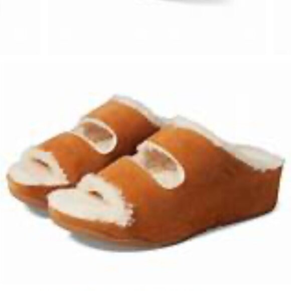 Flipflop SZ 6 Shuv Suede 2-Bar Sherpa Lined Platform Slide Comfort Shoe Boho - Picture 1 of 12